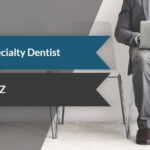 Banner announcing a multi-specialty dentist in Tucson, AZ, featuring a suited man with a laptop.